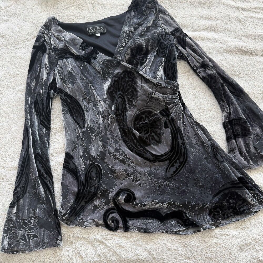 Alex Evenings Whimsygoth Velvet Burnout Top Sz XL Asymetrical Vintage Bell Sleev